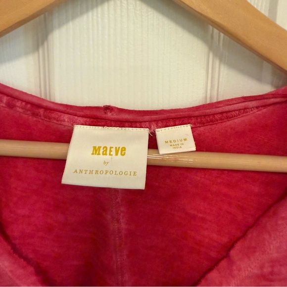 NWOT Maeve by Anthropologie Raspberry Slub Knit Dip Dyed V-Neck T-Shirt - Picture 2 of 5